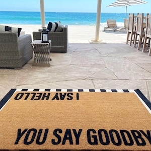 Hello Goodbye Doormat  Personalized Song Lyrics Welcome Mat  Unique Client Gift