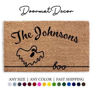 Personalized Halloween Doormat BOO Ghosts Welcome Mat for Fall  Thanksgiving Decor Flocked Coir Rug