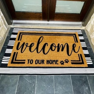 Paw Prints Welcome Mat  Dog Lover Entryway Decor  Pet Gift for Animal Enthusiasts