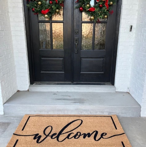 Discover Welcome Script Doormat, Flocked Coir Outdoor Welcome Mat