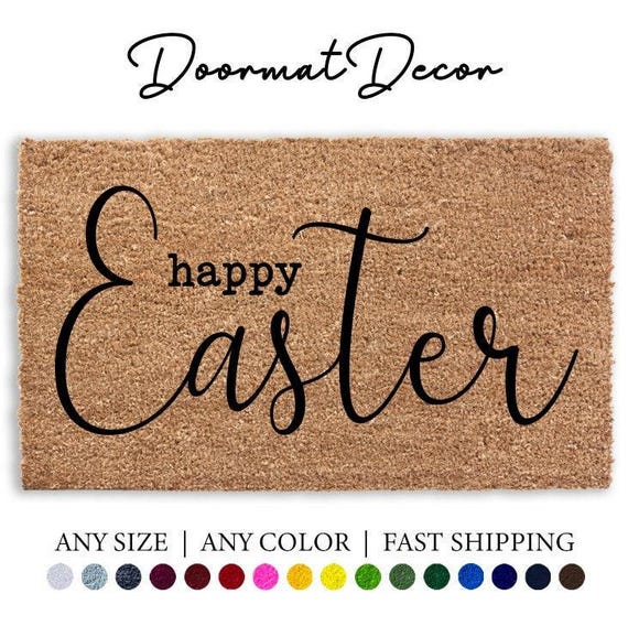Easter Bunny Doormat  Flocked Coir Welcome Rug for Entryway  Spring Gift Decor