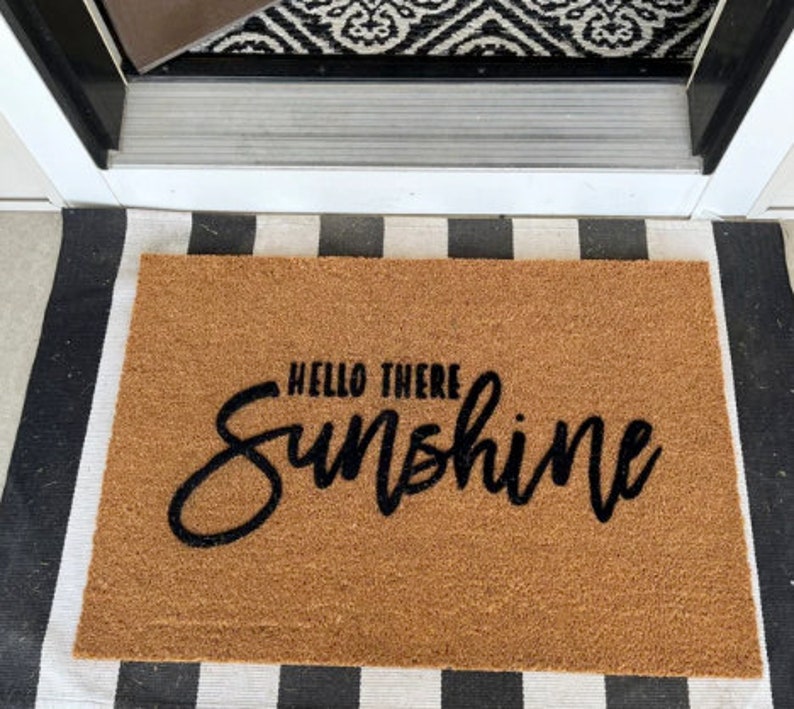 Hello Sunshine Doormat Flocked Coir Outdoor Mat Etsy