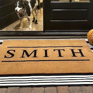 Personalized Coir Doormat  Flocked Welcome Mat  Unique Engagement Gift for Couples