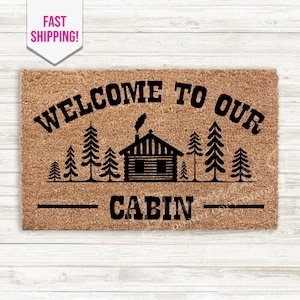 Cabin Doormat  Custom Coir Welcome Rug for Camping  Mountain Decor