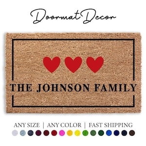 Personalized Heart Doormat  Custom Name Welcome Mat  Valentines Day Gift for Home