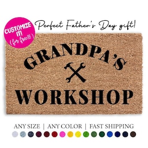 Workshop Doormat  Custom Fathers Day Gift for Grandpa Uncle or Grandparent  Tool Garage Man Cave Rug