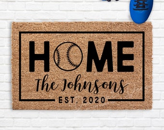 Personalized Baseball Softball Doormat Outdoor Welcome Mat for Sports Teams Entryway Decor Gift