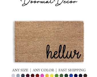 Funny Hellur Doormat  Custom Flocked Coir Rug  Unique Outdoor Welcome Mat Gift