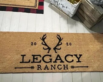Felpudo personalizado de cuernos de ciervo estilo rancho, felpudo de bienvenida de fibra de coco flocada para la decoración del hogar y la caza.