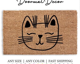 Cat Silhouette Coir Doormat  Outdoor Welcome Rug for Pet Lovers  Kitten Head Pattern Entryway Decor