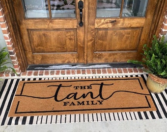 Personalized Name Doormat, Flocked Coir Door Mat, Welcome Mat, Engagement Wedding Gift, Realtor Client Gift, Outdoor Rug, Double Door