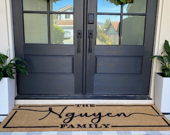 Personalized Name Doormat, Flocked Coir Door Mat, Welcome Mat, Engagement Wedding Gift, Realtor Client Gift, Outdoor Rug, Double Door