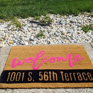 Custom Address Doormat - Personalized Outdoor Welcome Mat with Street Address Numbers - Unique Moving Gift