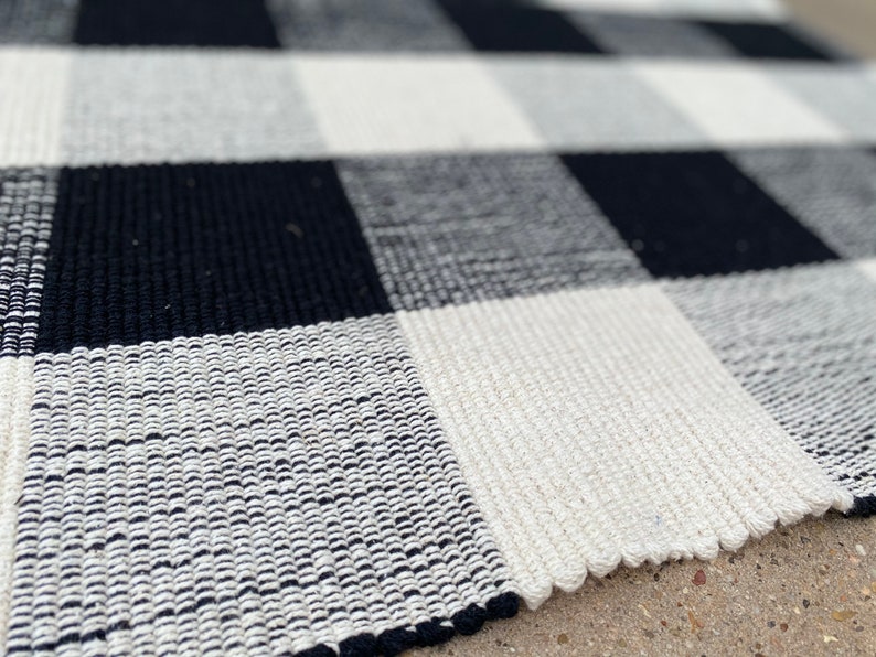 SMALL Black Buffalo Check Cotton Rug Black and White Plaid Etsy