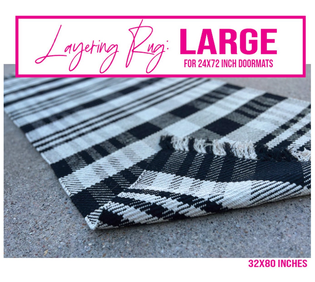 LARGE Chic Plaid Layering Rug, 32x80in Black White Buffalo Check Cotton