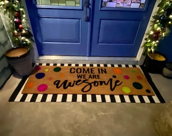 Funny Polka Dot Doormat  Custom Welcome Mat Gift  Bright Colors Outdoor Rug