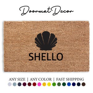 Shello Sea Shell Doormat  Custom Personalized Oars Welcome Mat  Beach House Decor
