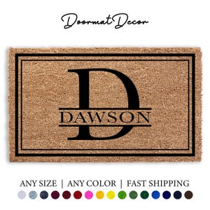Personalized Monogrammed Coir Doormat Elegant Welcome Mat for Family Name Housewarming Gift