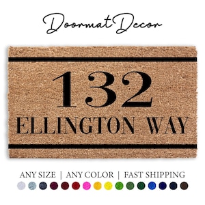 Custom Address Doormat  Flocked Coir Welcome Mat  Personalized Housewarming Gift Street Numbers