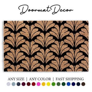 Large Flower Geometric Doormat  Custom Coir Rug for Entryway Decor  Hand Drawn Outdoor Mat