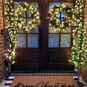 Merry Christmas Doormat Flocked Coir Welcome Mat Holiday Decor for Front Door Perfect Christmas Gift image 1