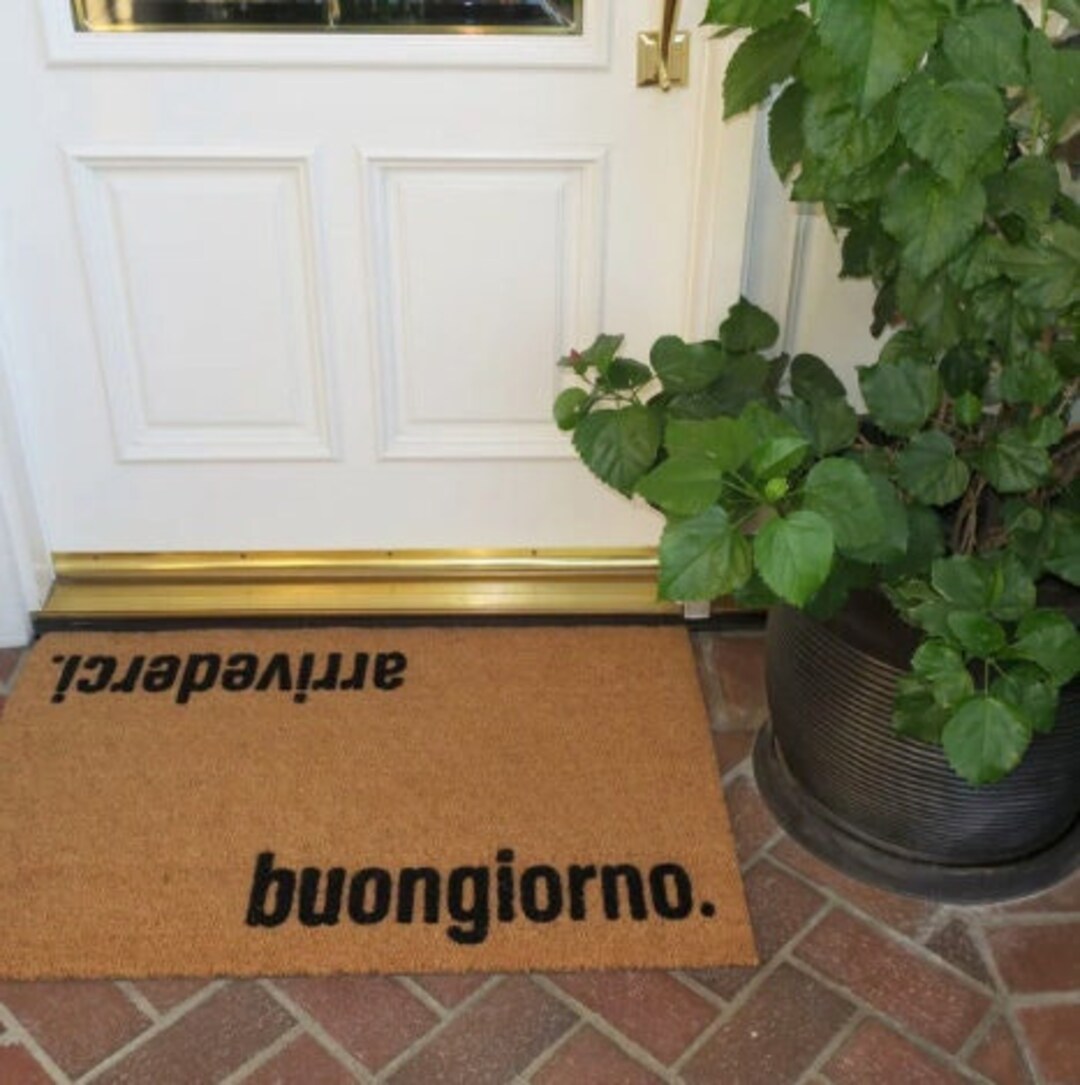 Arrivederci Buongiorno Italian Doormat, Flocked Coir Door Mat, Italian