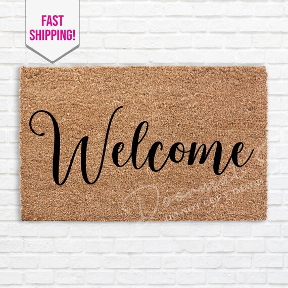 Welcome Doormat  Flocked Coir Outdoor Mat  Custom Housewarming Gift