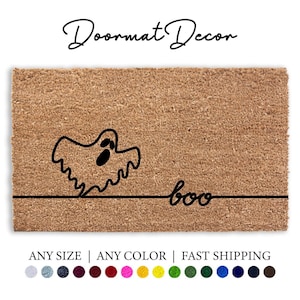 Boo Ghost Doormat  Halloween Pumpkin Welcome Mat Fall Outdoor Decor Flocked Coir Entrance Rug