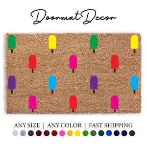 Colorful Popsicle Doormat  Summer Welcome Mat for Front Door  Flocked Coir Entryway Decor