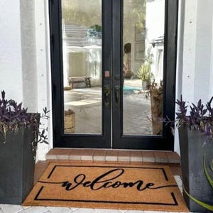 Welcome Script Doormat  Personalized Coir Door Mat for Housewarming Gifts  Custom Outdoor Mat
