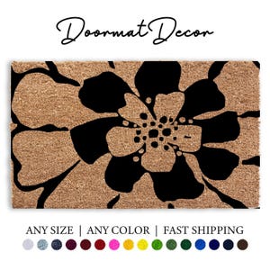Large Flower Print Coir Doormat  Custom Hand-Drawn Outdoor Rug  Personalized Entryway Decor