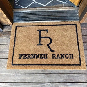 Custom Ranch Farm Cattle Brand Doormat, Personalized Brand Logo Door Mat, Flocked Coir Outdoor Welcome Mat Gift, Hunting Fishing