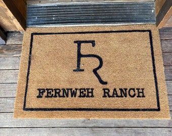 Custom Ranch Farm Cattle Brand Doormat, Personalized Brand Logo Door Mat, Flocked Coir Outdoor Welcome Mat Gift, Hunting Fishing