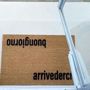 Italian Flocked Coir Doormat  Arrivederci Buongiorno Welcome Mat Custom Gift for Home Decor