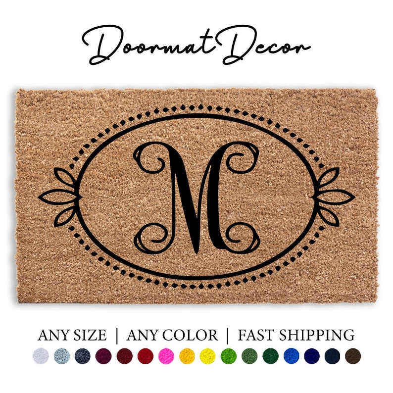 Monogram Border Frame Personalized Doormat Flocked Coir Door Etsy