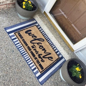 Welcome Doormat - Please Remove Your Shoes Flocked Custom Coir Rug Gift for Home