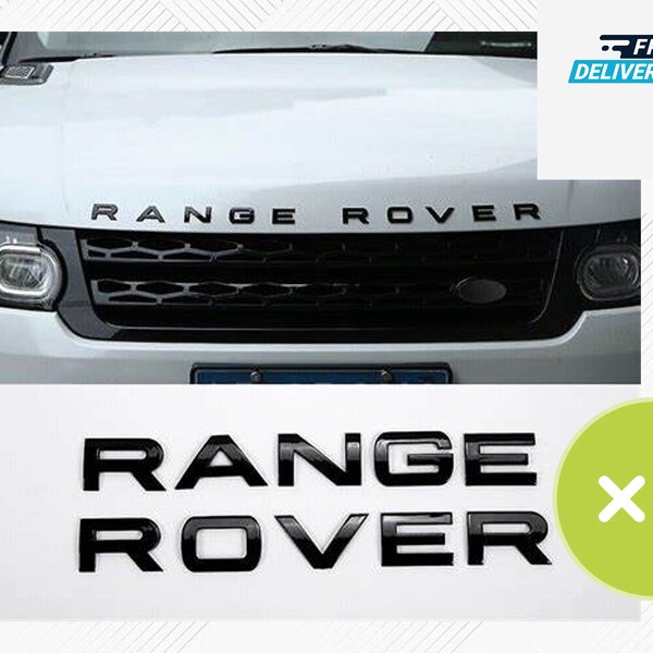 Lettrage Range Rover noir brillant, badges avant et arrière, auto-adhésifs