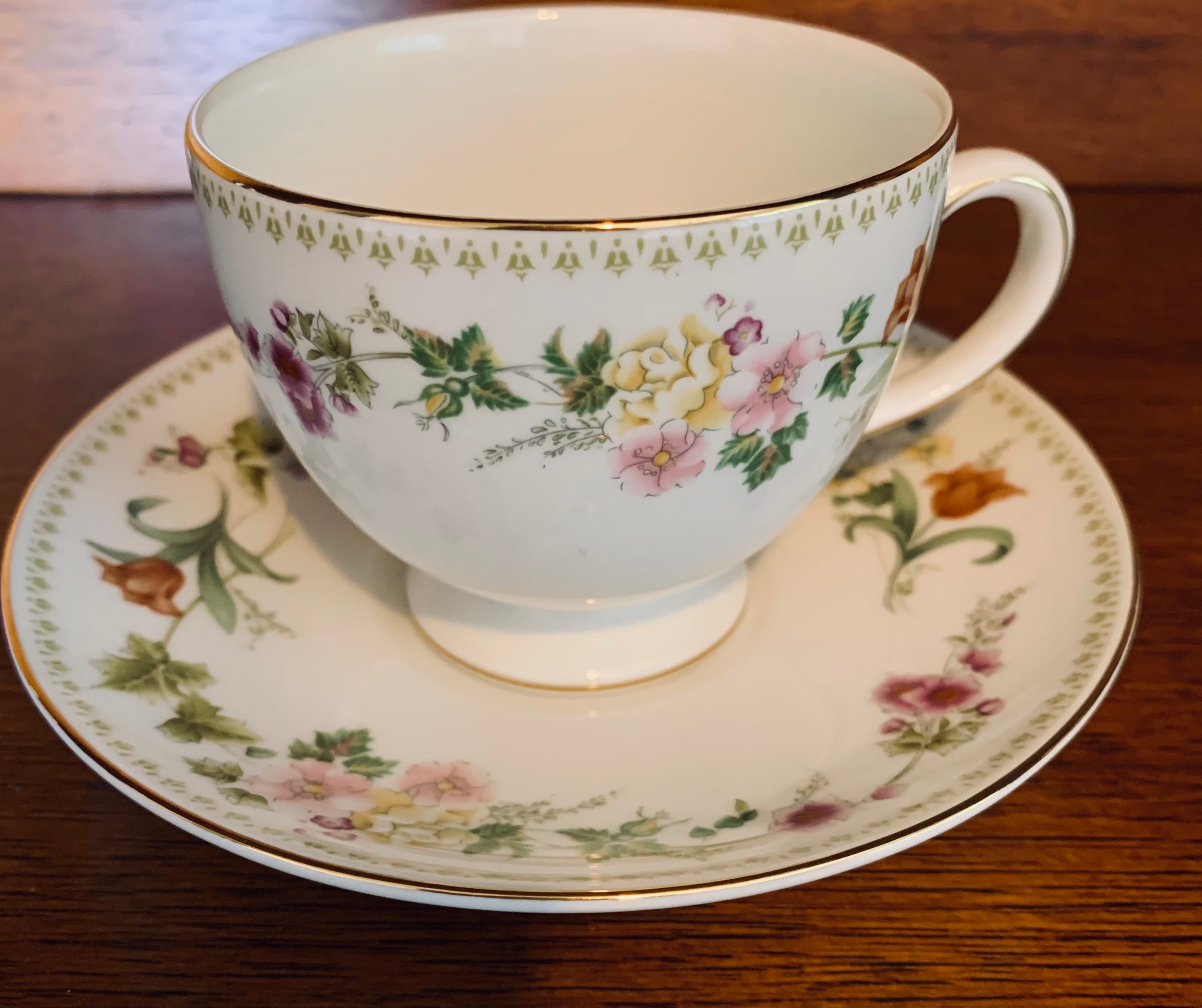 Wedgwood Mirabelle bone china footed teacup saucer Etsy