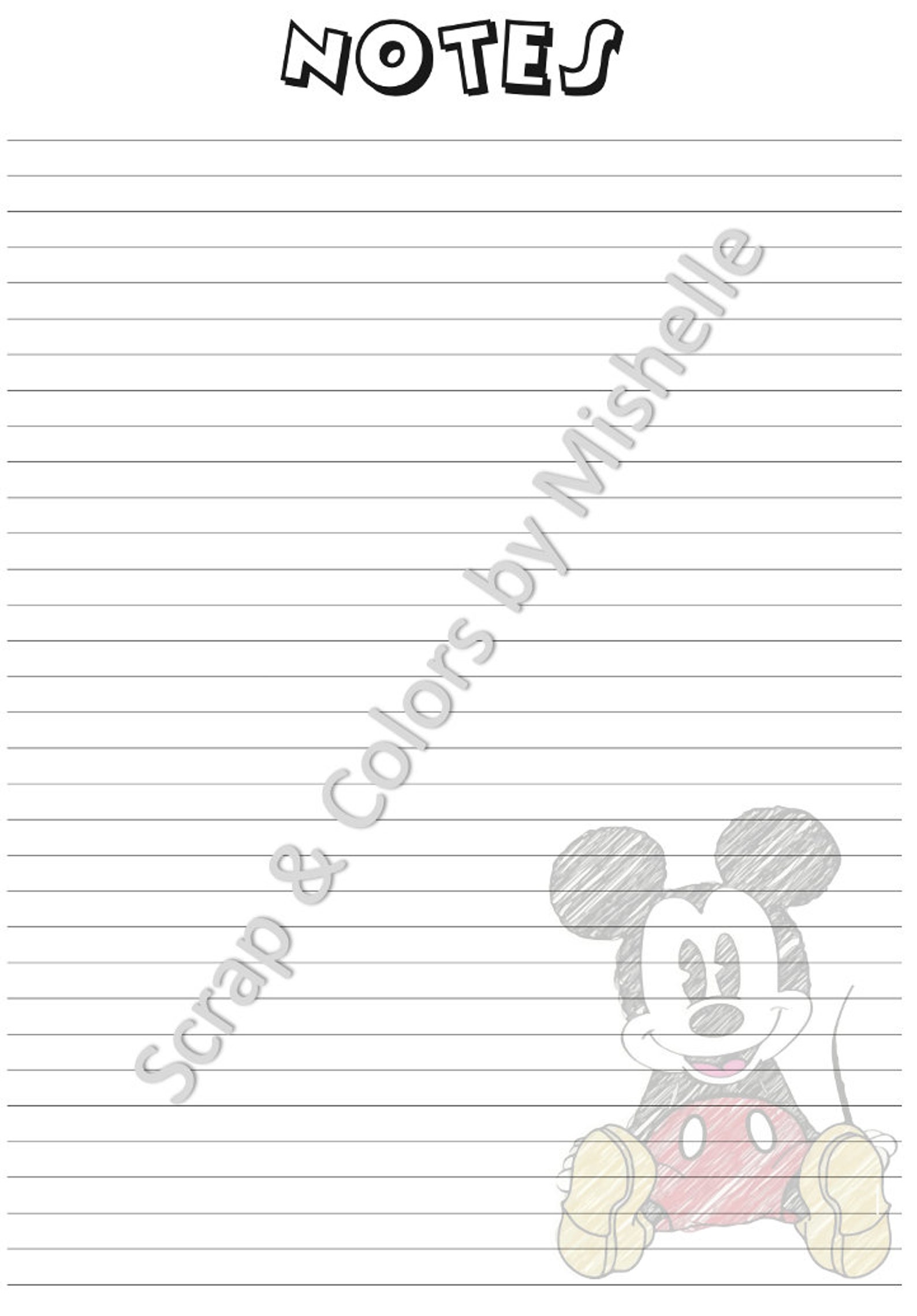 Printable Mickey Notes Lined Sheets A5 - Etsy