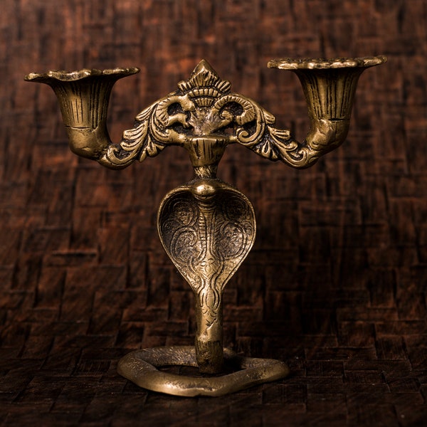 Brass vintage cobra candle holder | Vintage Double snake candelabra