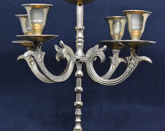 Victorian vintage brass candelabra | 5-candle holder with subtle floral carving | Brass handmade candle holder