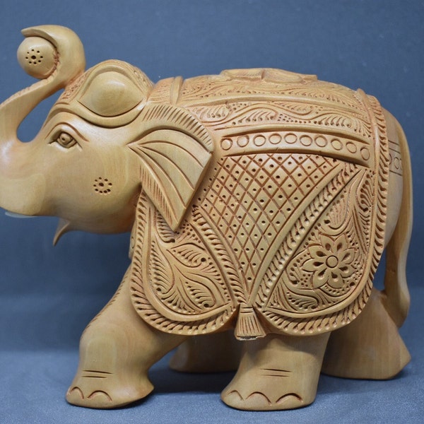 Hand-carved wooden elephant | Victory elephant | Abstract carving | Art Deco | Indian hand-carved Bohemian elephant decor