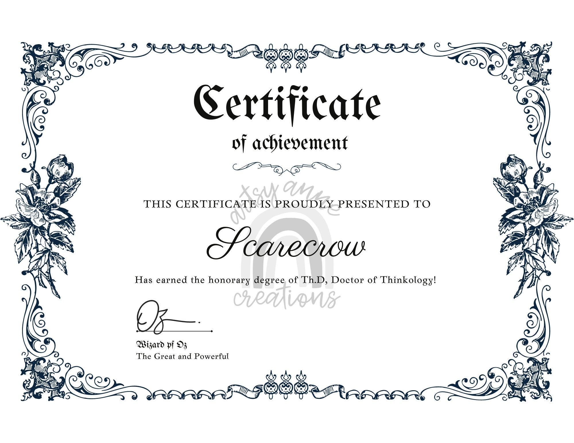 Printable Wizard Of Oz Scarecrow Diploma Etsy Israel printable-wizard-of-oz-scarecrow-diploma-etsy-israel