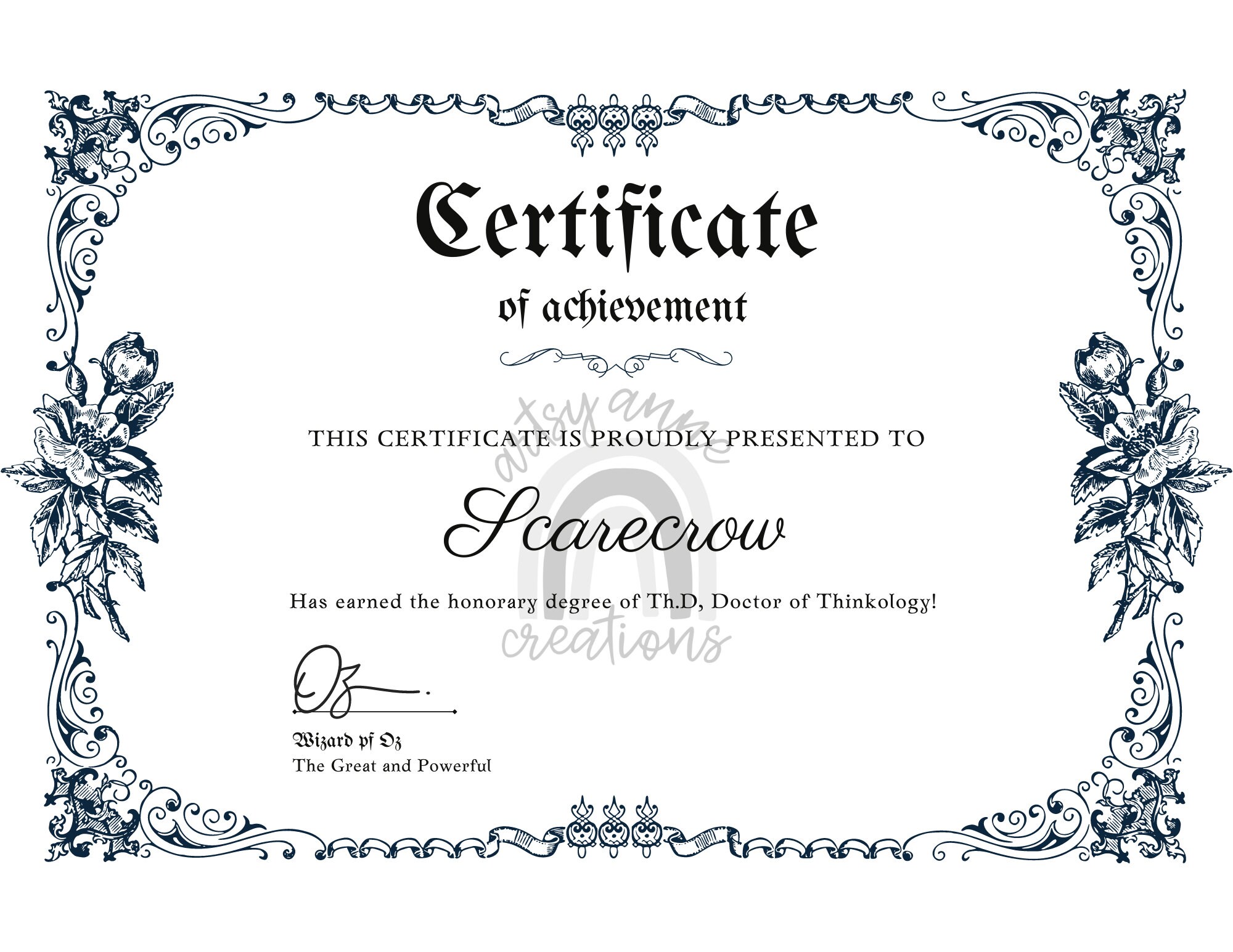 Printable Wizard Of Oz Scarecrow Diploma Etsy Israel