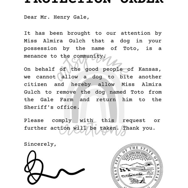 Wizard of Oz Protection Order From Miss Gulch