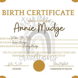 Annie Jr. Annie Mudge Birth Certificate