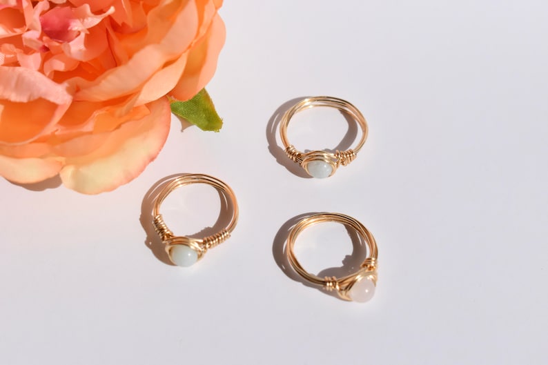 Gold gemstone wire wrapped ring