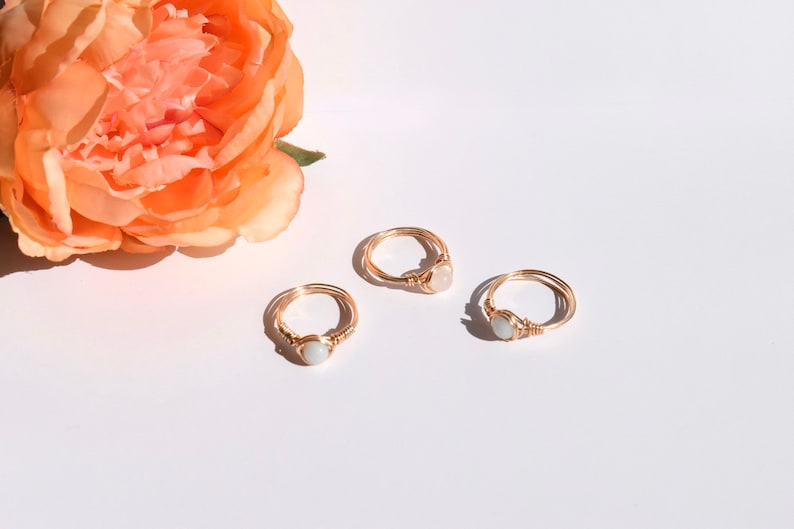 Gold gemstone wire wrapped ring