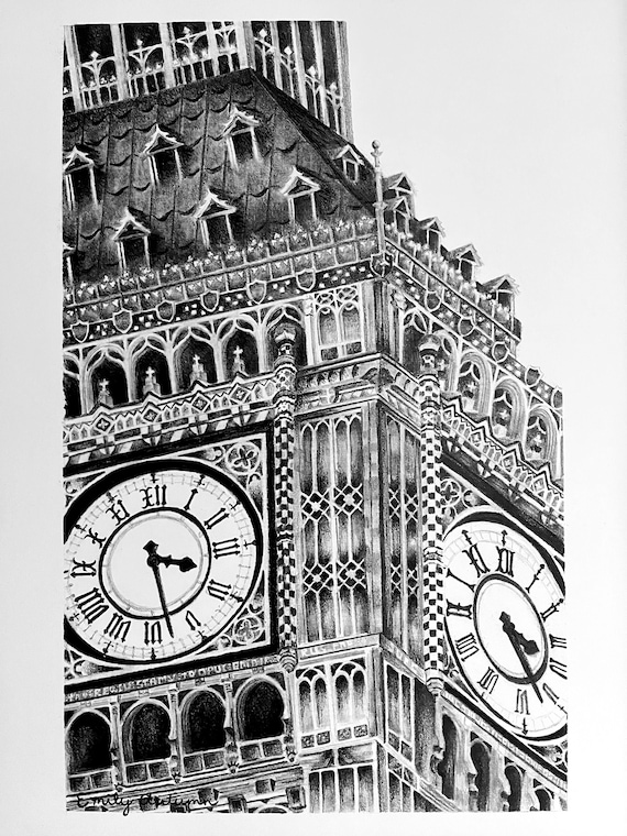 Big Ben Clock Drawing London Decor Etsy Canada