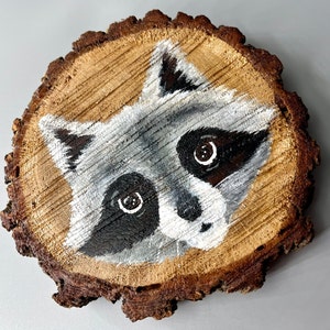 Raccoon Painting on Wooden Slab